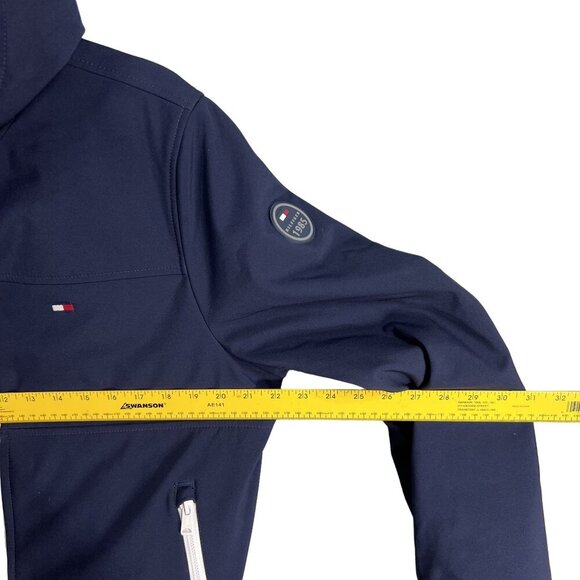 Tommy Hilfiger Mens M Womens L Navy Blue Zipper Hooded Jacket Logo Lined Preppy - Picture 10 of 16